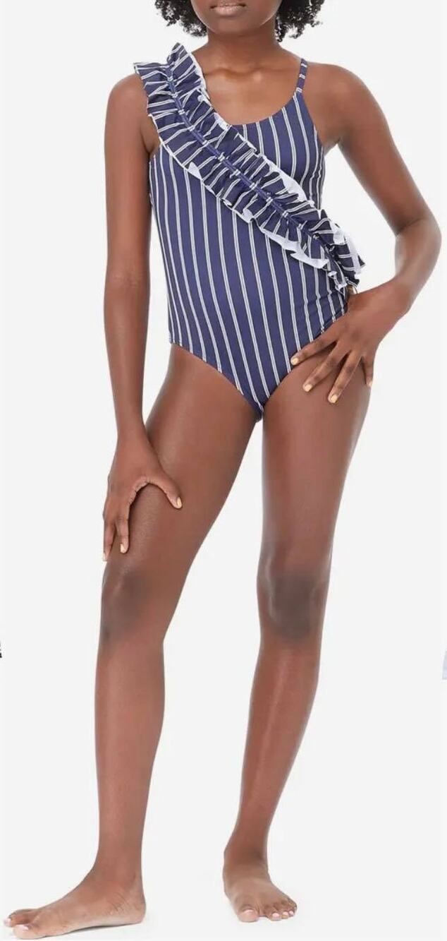 NWT Habitual Girls' Kids' Ruffle One-Piece Swimsuit Youth Size 14 Navy Blue